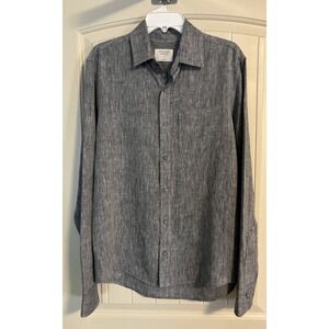 Touch By Rough Linen Medium Gray Granite Button Shirt 100% Linen Long Sleeve Top